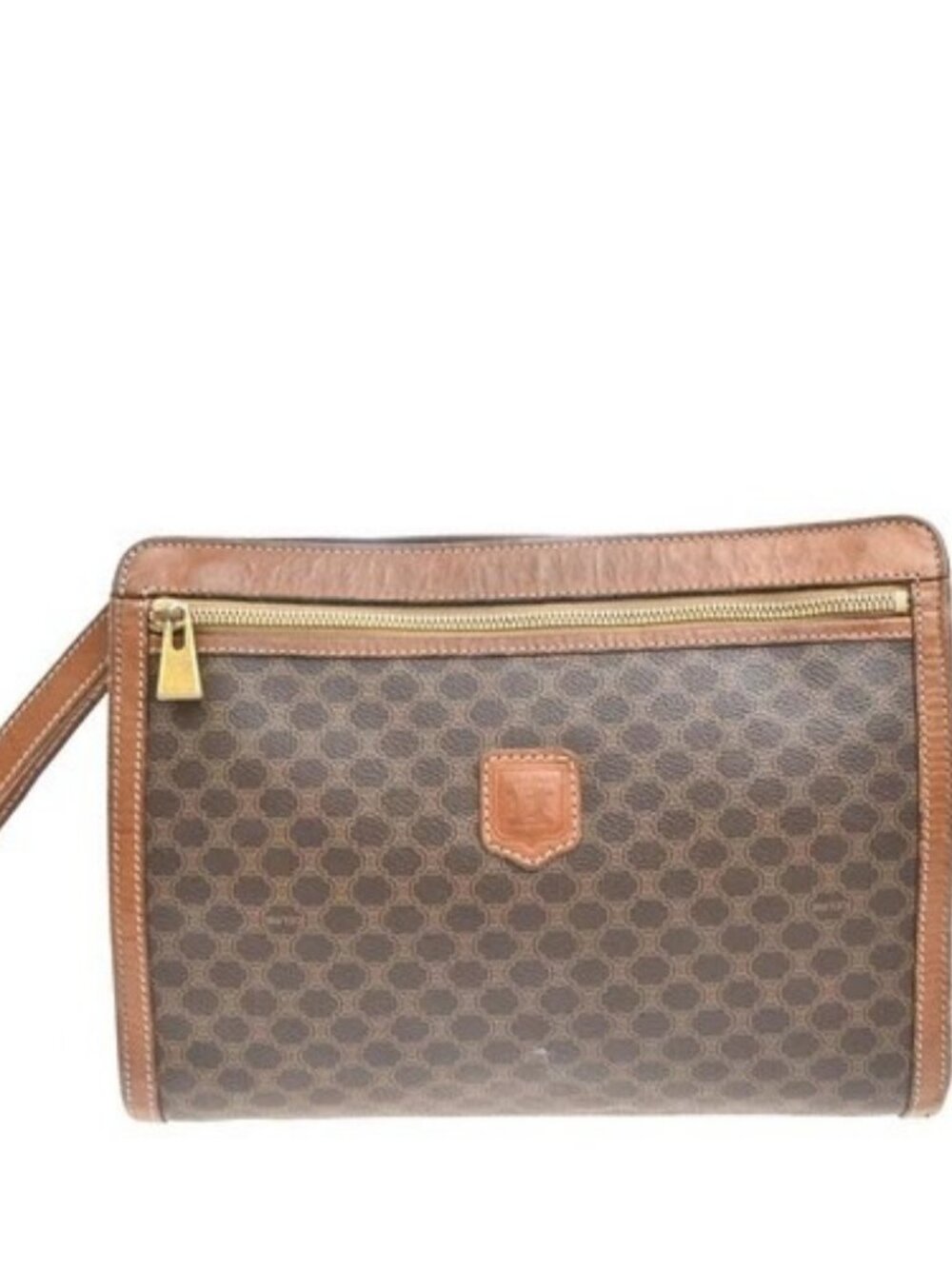 CELINE Logo Macadam Pattern Clutch Hand Bag PVC Leather Brown Italy 09MA406 - Picture 1 of 14